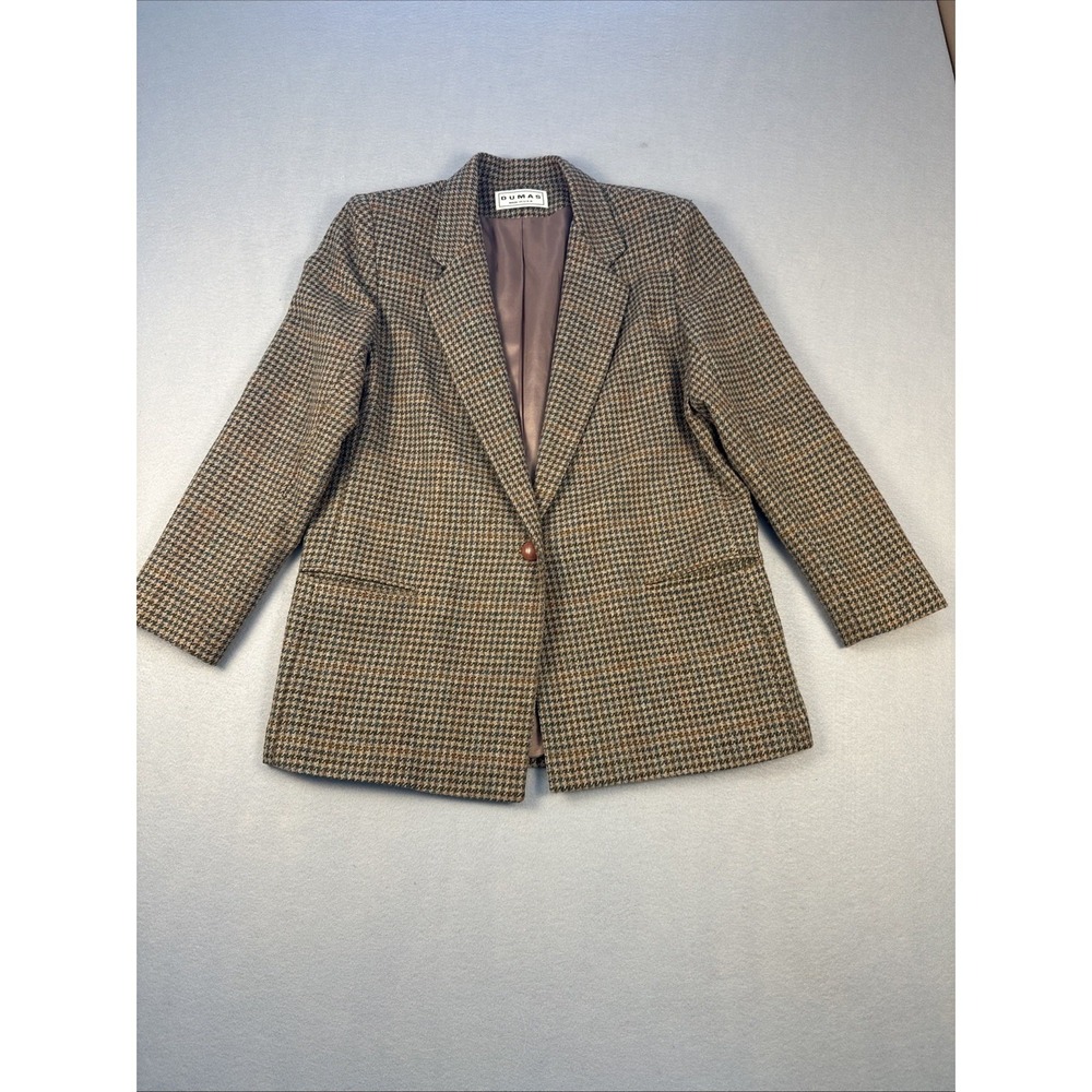 Vintage 80's Dumas Blazer Jacket W Brown Wool Houndstooth Cottage USA *no size